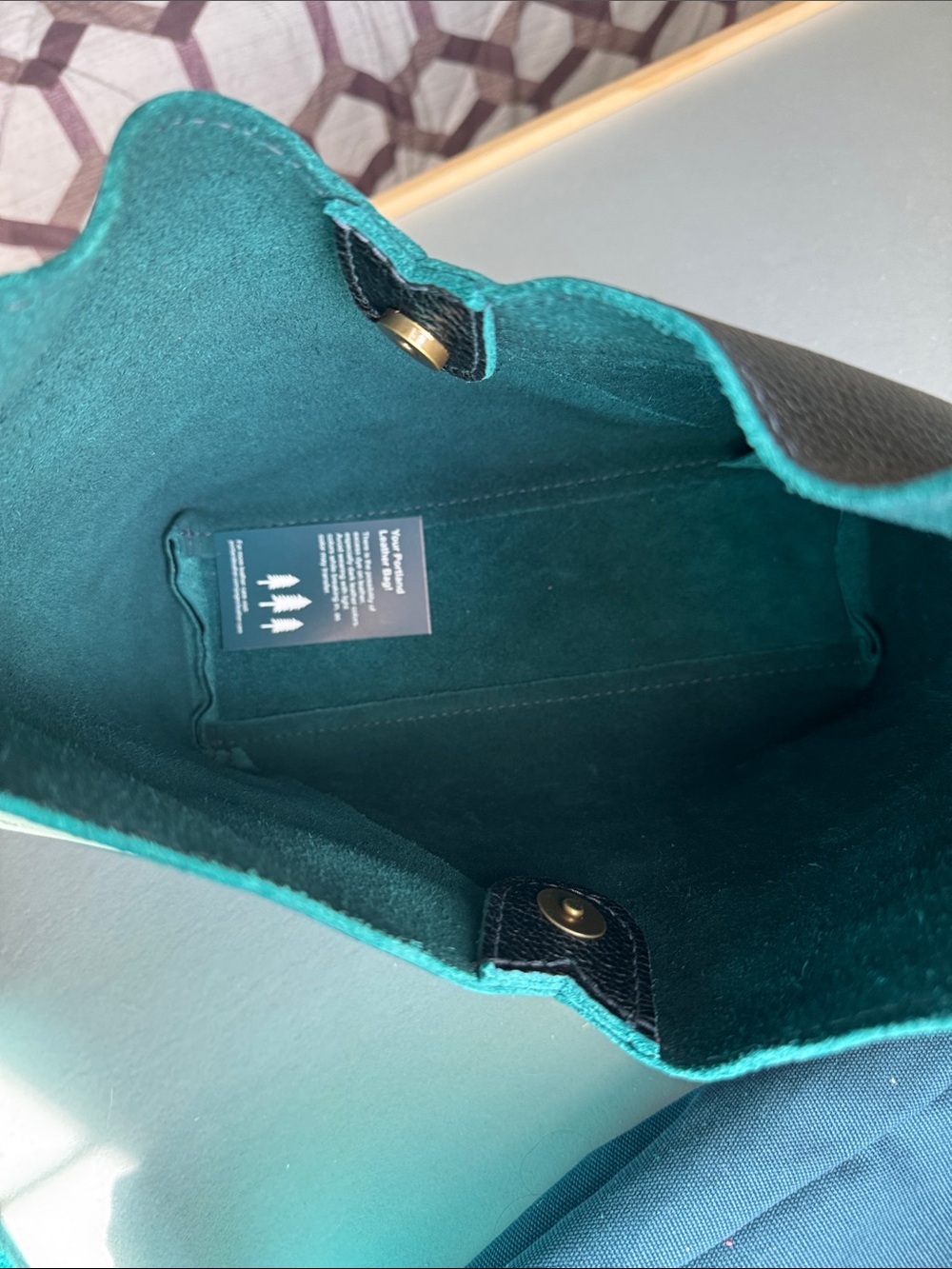 Portland Leather Black Shoulder Bag with Teal Interior - Picture 8 of 11